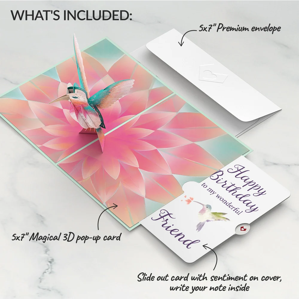 Lovepop Lovely Hummingbird Birthday Pop-Up Card and Sentiment Set for Friend - Image 2