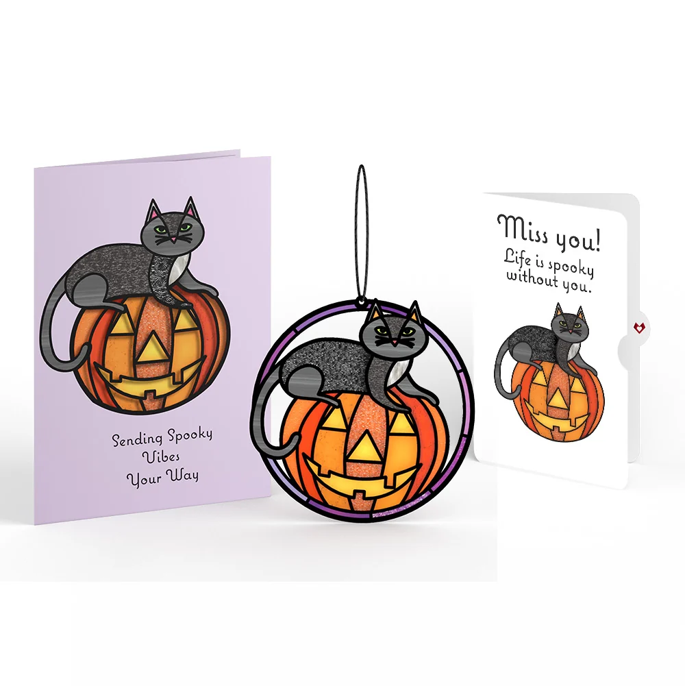 Lovepop Spooky Vibes Halloween Cat Suncatcher Card and Miss You Sentiment Set