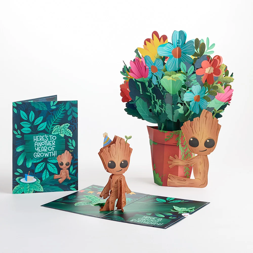 Lovepop Marvel's Guardians of the Galaxy Groot Birthday Pop-Up Card & Flower Buds Bouquet Bundle