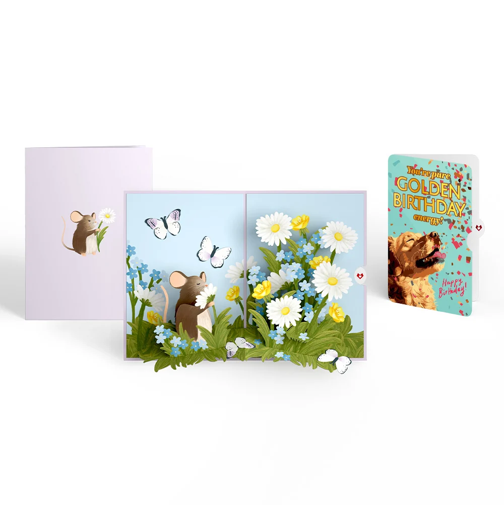 Lovepop Field Mouse in the Flowers Birthday Pop-Up Card and Golden Energy Sentiment Set
