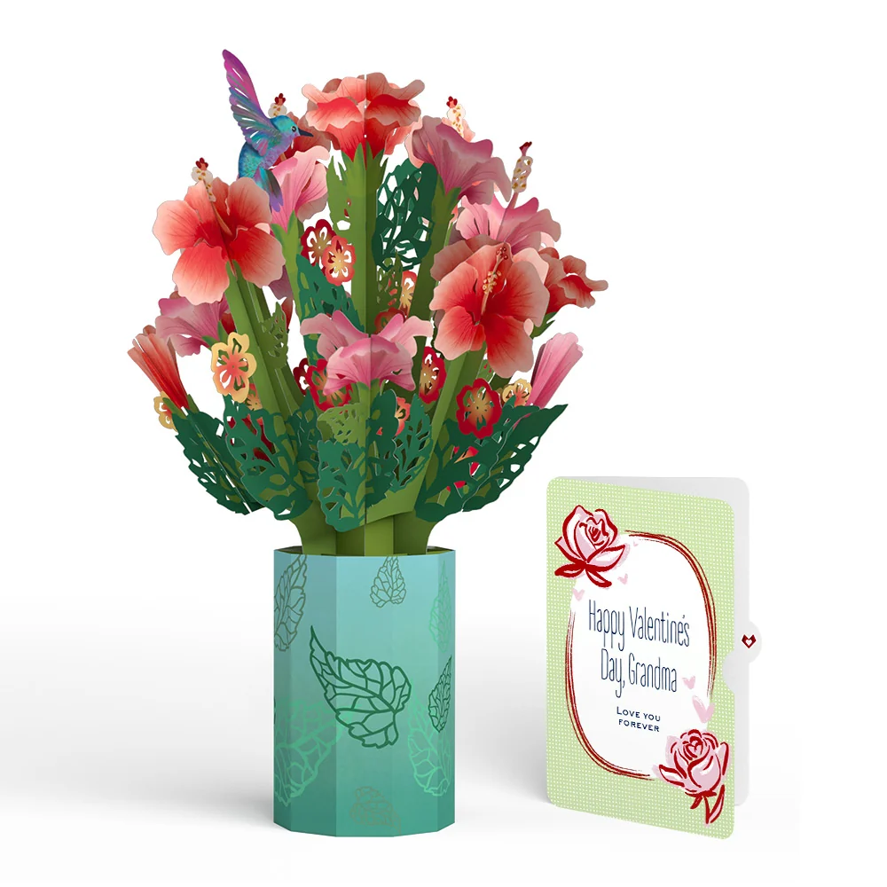 Lovepop Hibiscus Valentine Bouquet and Sentiment Set for Grandmother Vase