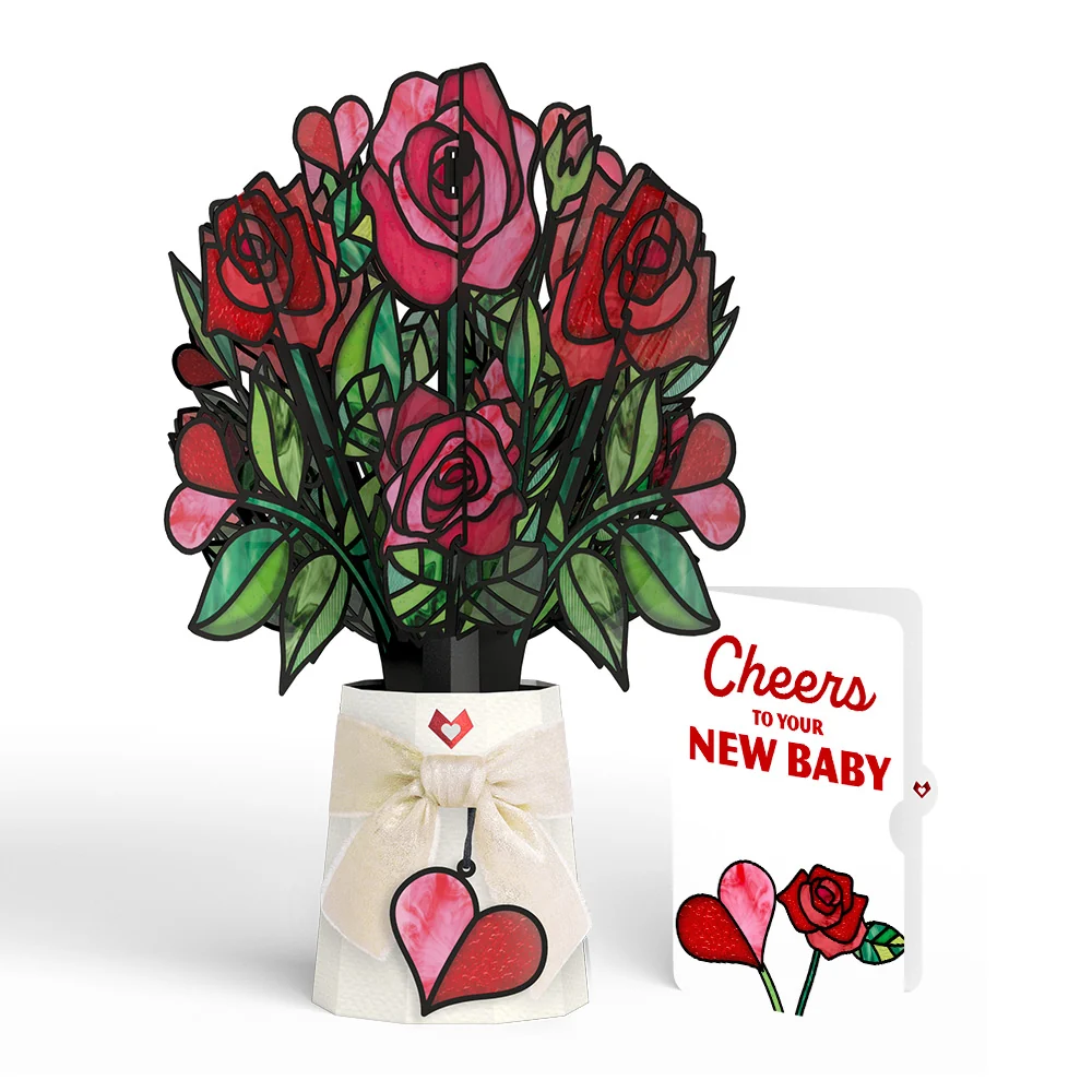 Lovepop Radiant Rose New Baby Suncatcher Bouquet and Sentiment Set for Parent Glass