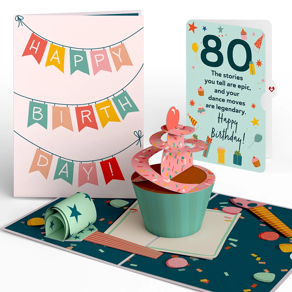 Lovepop 80th Birthday Cupcake Pop-Up Card and Sentiment Set Candle