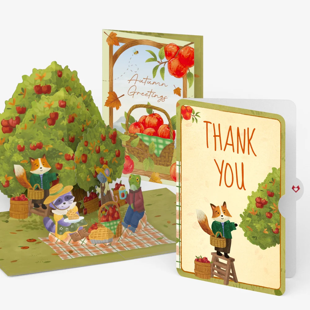 Lovepop Woodland Animals Autumn Greetings Thank You Pop-Up Card and Sentiment Set Basket