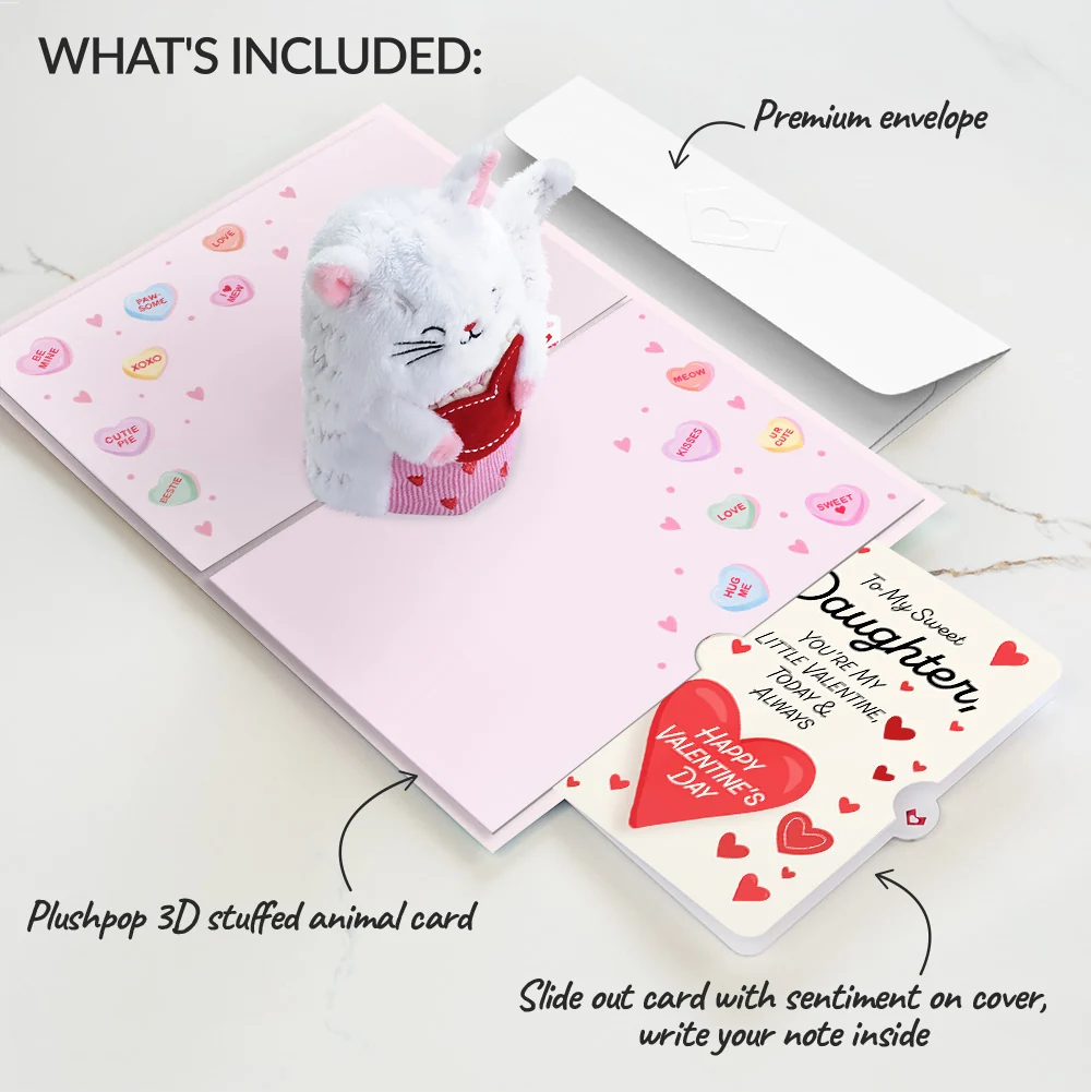 Lovepop 'Happy Valentine's Day' Love Cat Plushpop Card and Sentiment Set for Daughter - Image 2