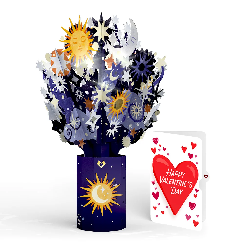 Lovepop Celestial Sky Valentine Light-Up Bouquet and Big Sweet Heart Sentiment Set Vase