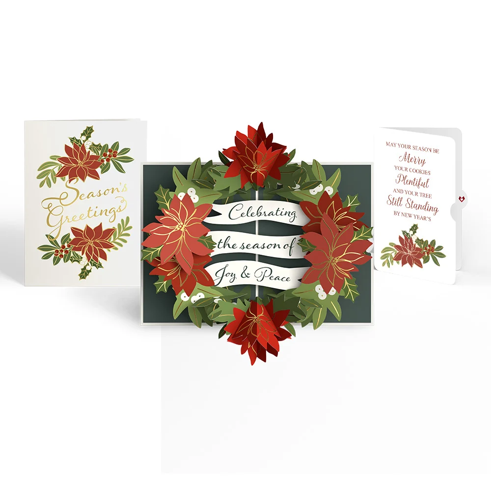 Lovepop Season's Greetings Poinsettia Wreath Pop-Up Card and Merry & Plentiful Sentiment Set Cream
