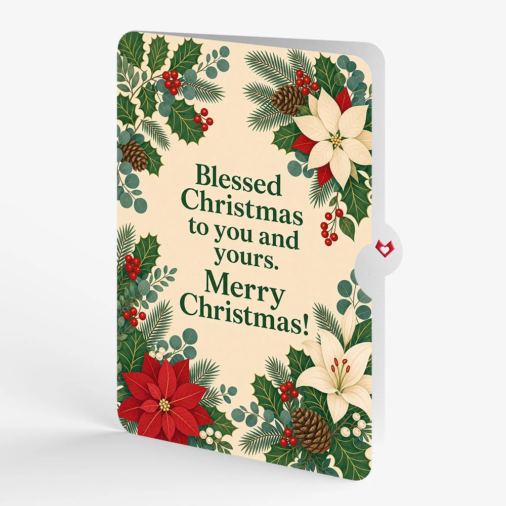 Lovepop Season's Greetings Poinsettia Wreath Christmas Pop-Up Card and Holly Botanicals Sentiment Set Cream - Image 4