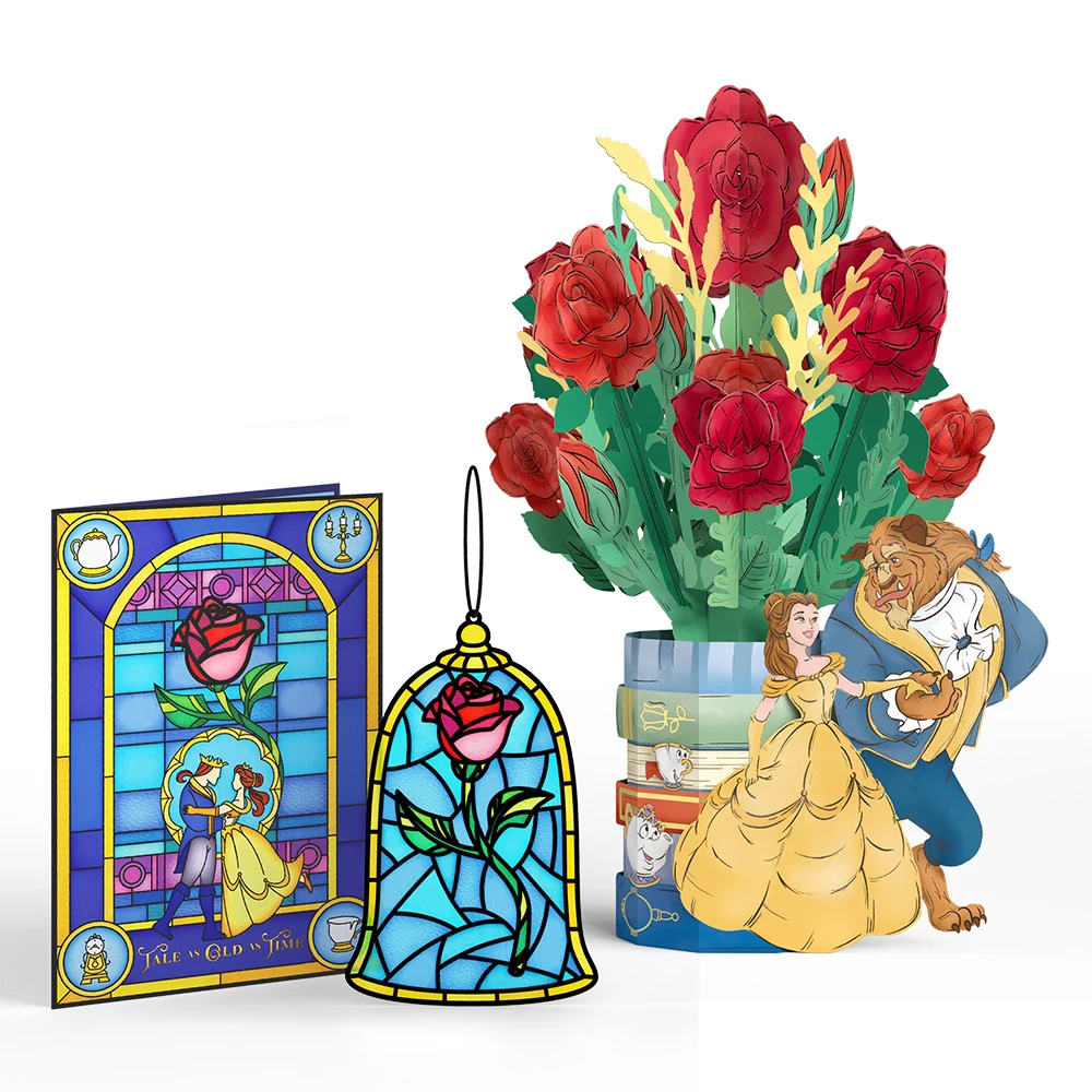 Lovepop Disney’s Beauty and the Beast Suncatcher Card & Flower Buds Bouquet Bundle