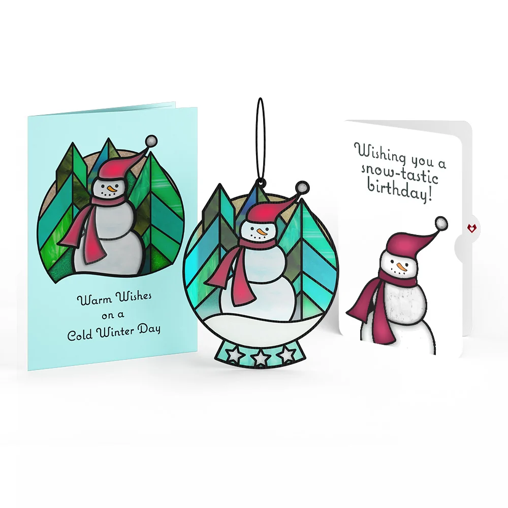 Lovepop Warm Wishes Snowman Birthday Suncatcher Card and Sentiment Set Glass