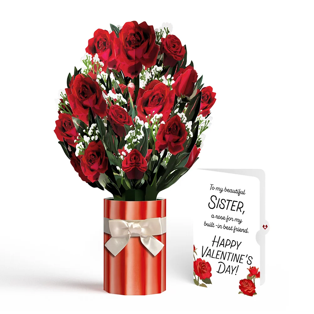 Lovepop Romantic Red Roses Valentine Bouquet and Roses Sentiment Set for Sister Vase