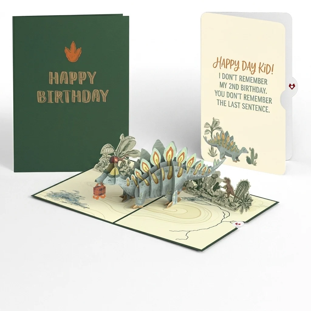 Lovepop Stegosaurus Birthday Pop-Up Card and Last Sentence Forgotten Sentiment Set for Kid Plate
