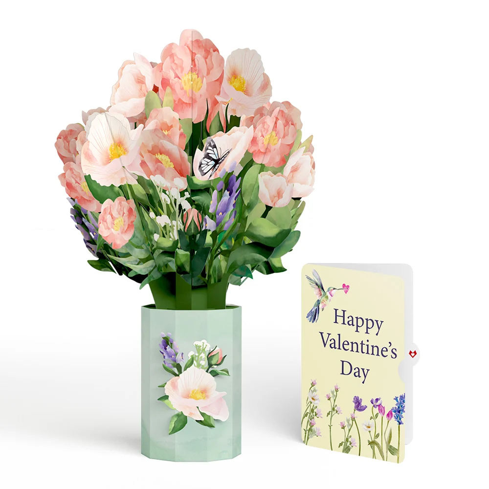 Lovepop Peony Hummingbird Valentine Bouquet and Sentiment Set Vase