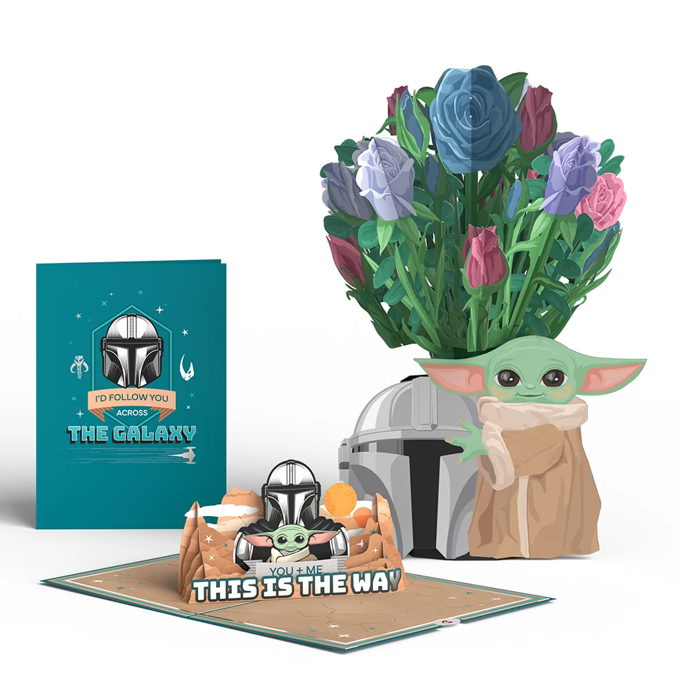 Lovepop Star Wars The Mandalorian Grogu This Is the Way Pop-Up Card & Flower Buds Bouquet Bundle