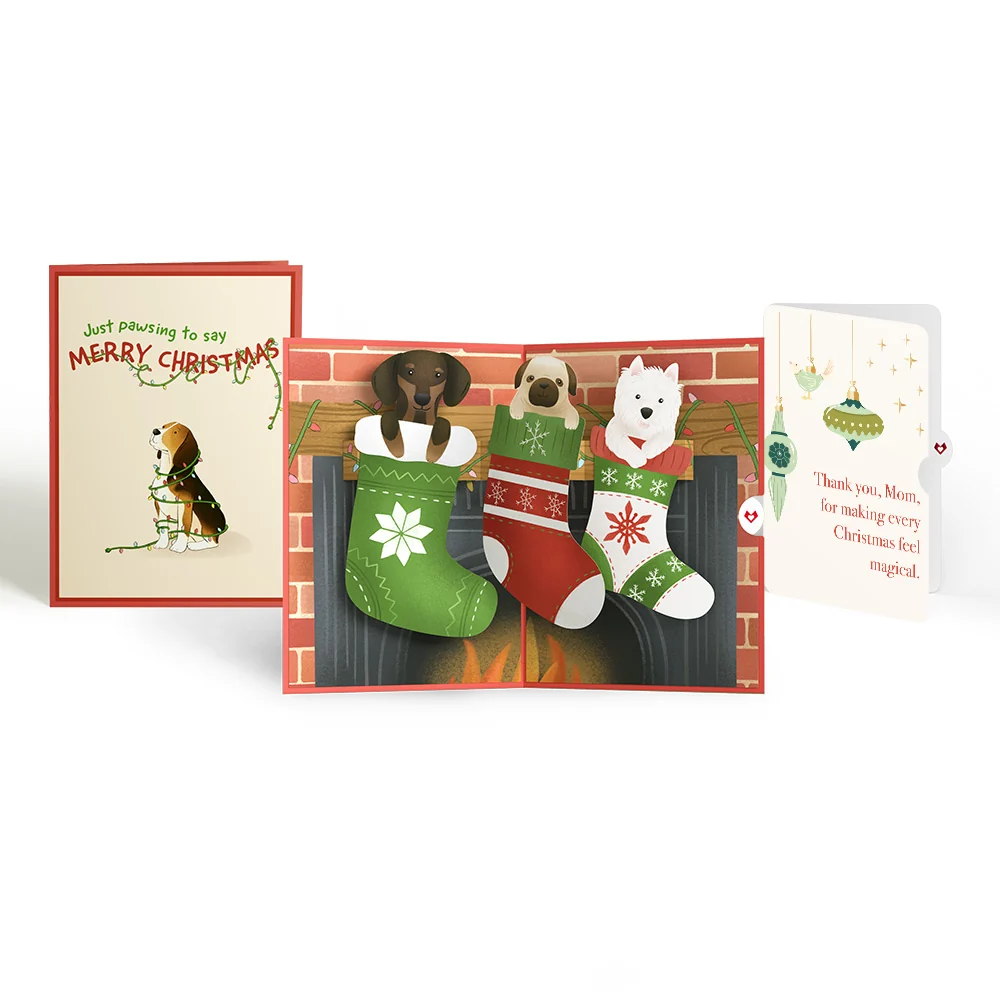 Lovepop Christmas Dog Stockings Pop-Up Card and Sentiment Set for Mom Cream