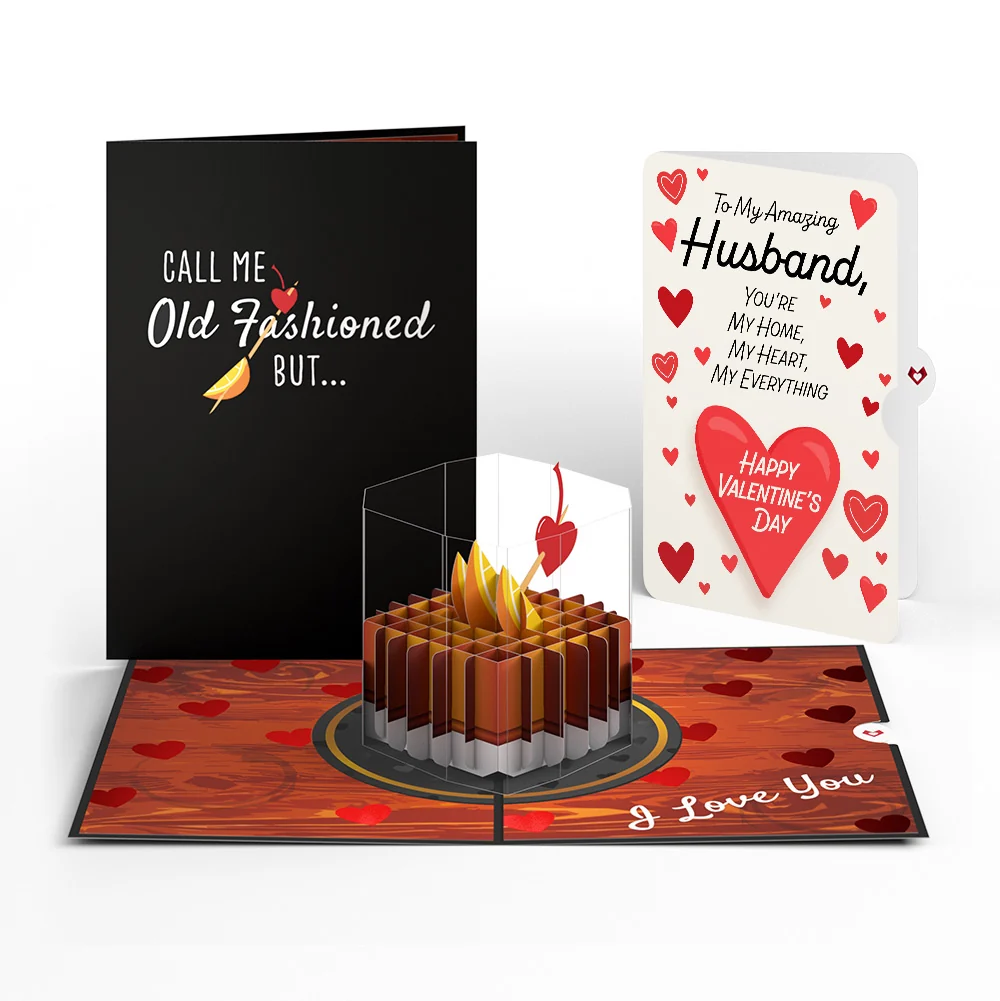 Lovepop Old Fashioned Love Pop-Up Card and Full of Hearts Valentine Sentiment Set for Husband Glass