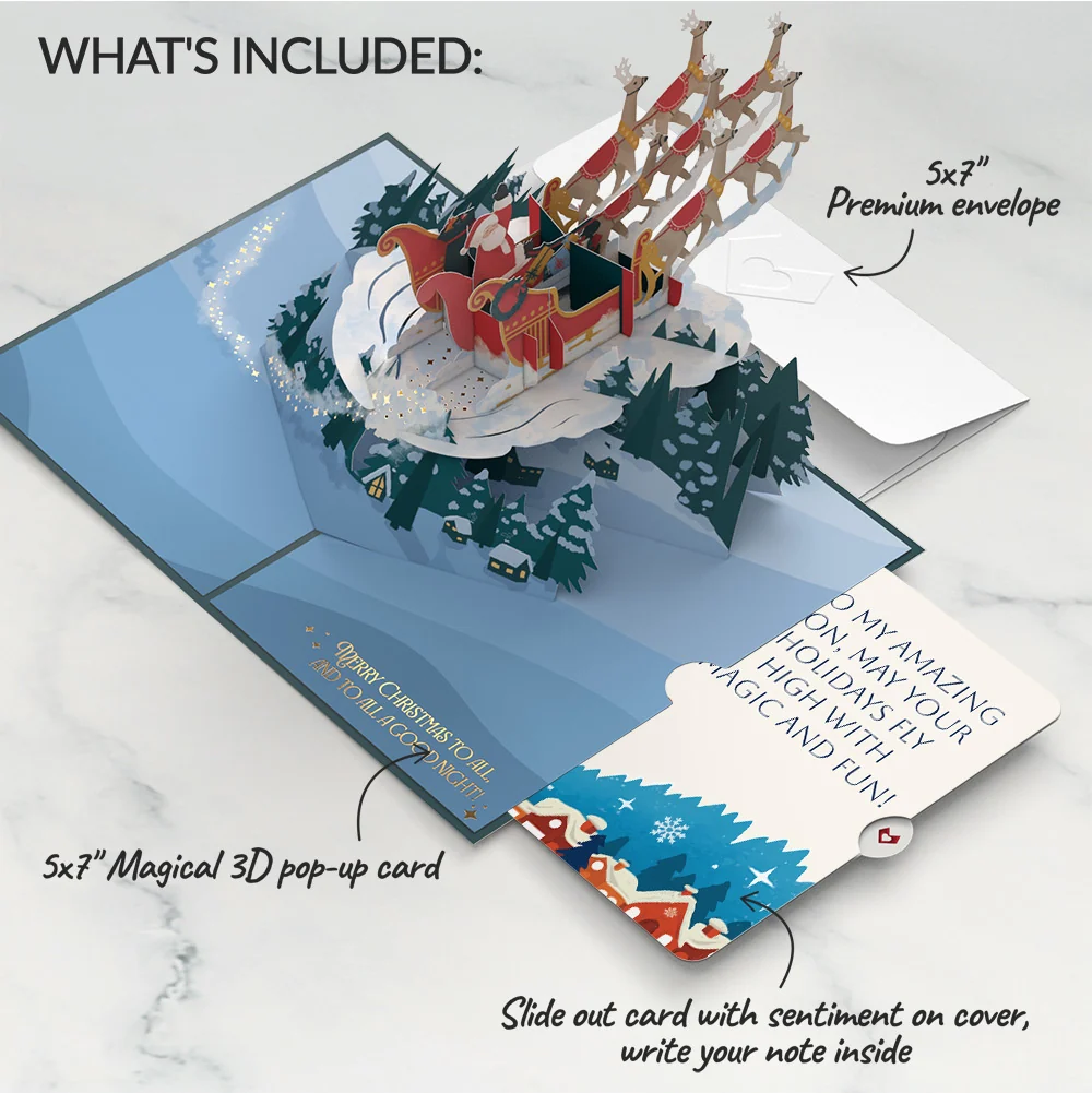 Lovepop Night Sky Santa Sleigh Christmas Pop-Up Card and Snow Village Sentiment Set for Son Cream - Image 2