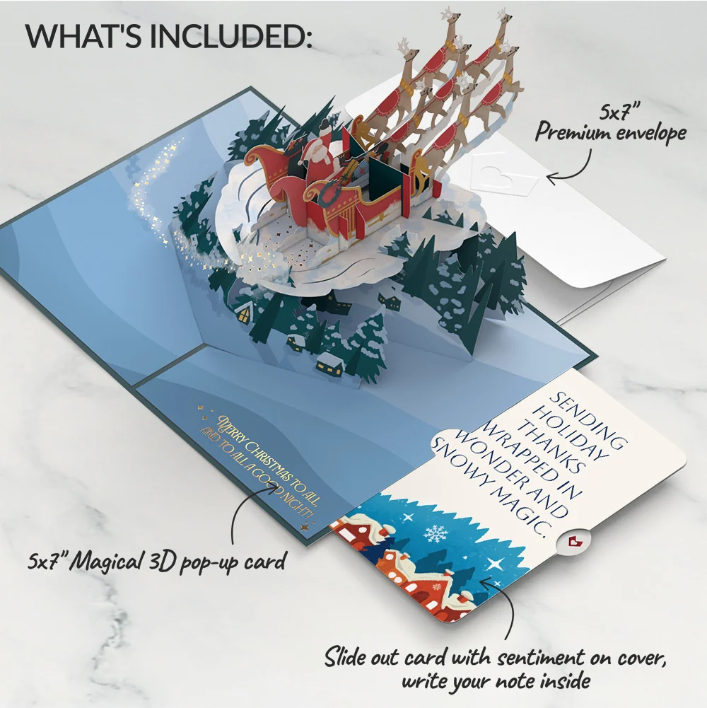 Lovepop Night Sky Santa Sleigh Thank You Pop-Up Card and Snowy Magic Sentiment Set - Image 2