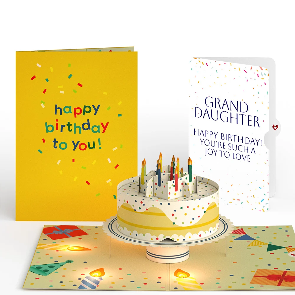 Lovepop Happy Birthday Confetti Cake Music and Lights Pop-Up Card and Sentiment Set for Granddaughter Candle