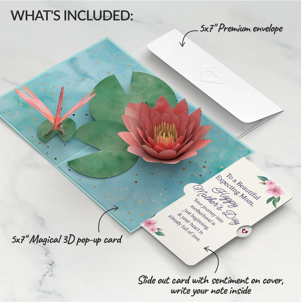 Lovepop Water Lily Dragonfly Mother's Day Pop-Up Card and Sentiment Set for Expecting Mom - Image 2