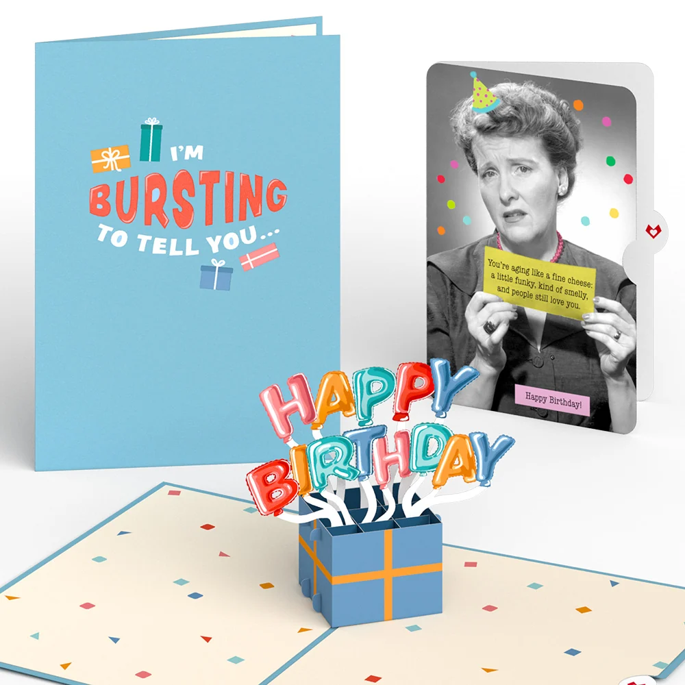 Lovepop Happy Birthday Burst Pop-Up Card and Aging Like a Fine Cheese Sentiment Set
