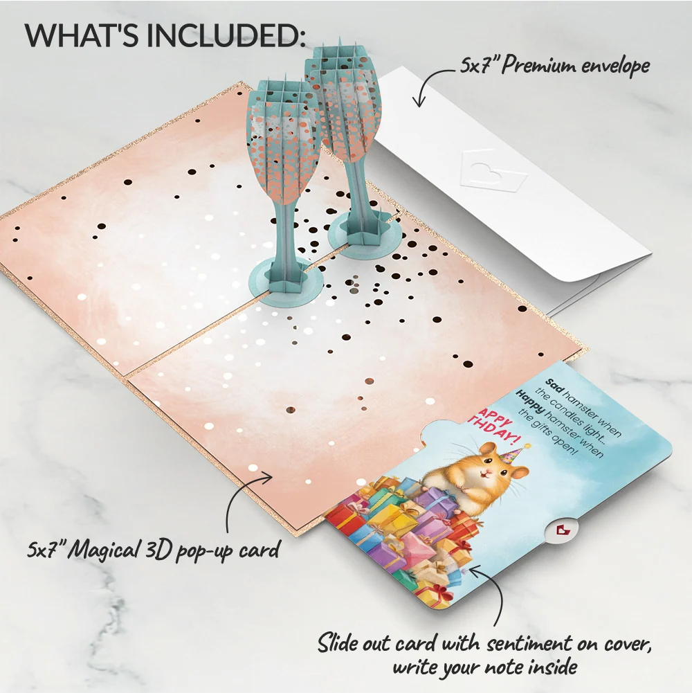 Lovepop Champagne Toast Birthday Pop-Up Card and Happy Hamster Sentiment Set Glass - Image 2
