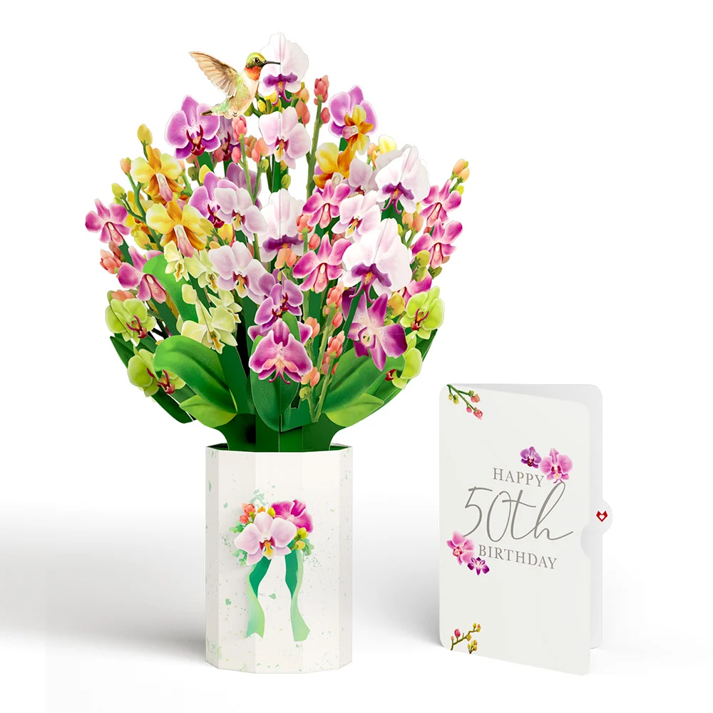Lovepop Orchid 50th Birthday Bouquet and Sentiment Set Vase