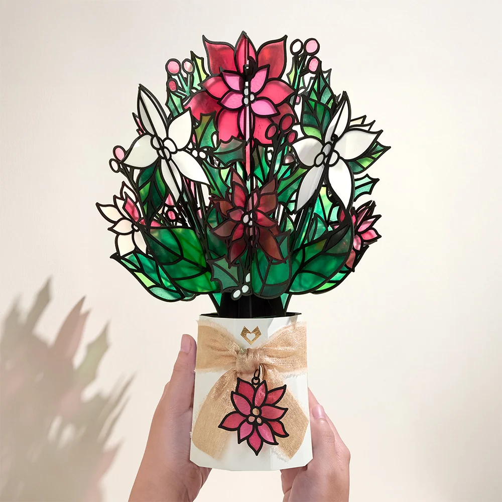Lovepop Season's Greetings Poinsettia Pop-Up Card & Suncatcher Bouquet Bundle - Image 7