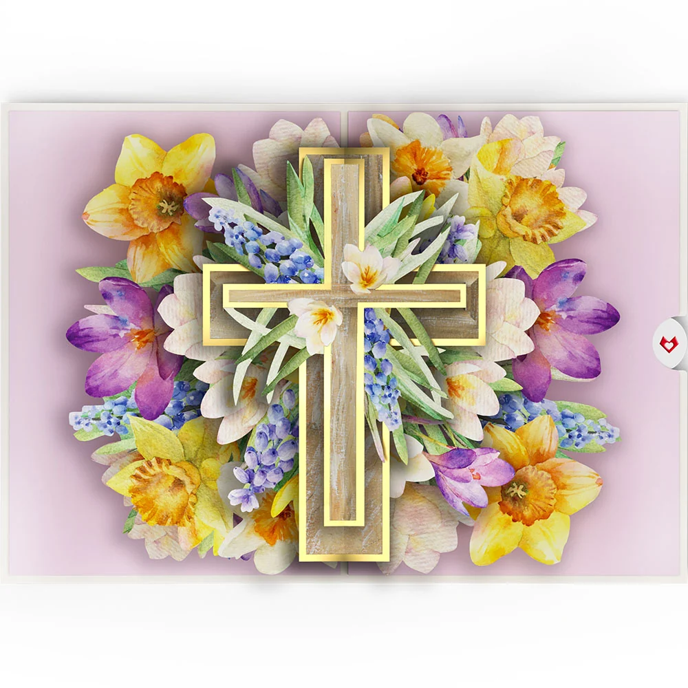 Lovepop The Lord Bless You Floral Cross Pop-Up Card Cream - Image 3