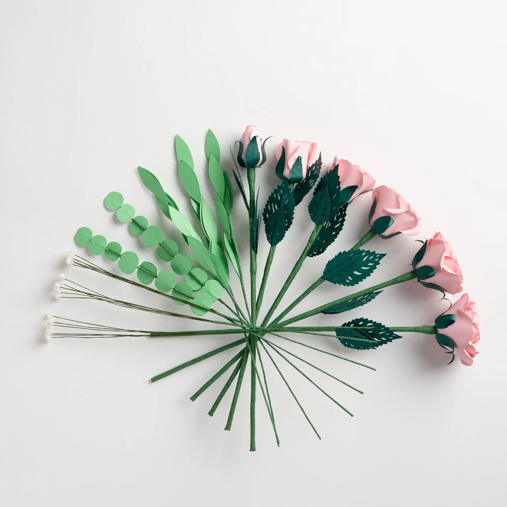 Lovepop Handcrafted Paper Flowers: Pink Roses (6 Stems) with Monarch Butterfly Pop-Up Card Vase - Image 6