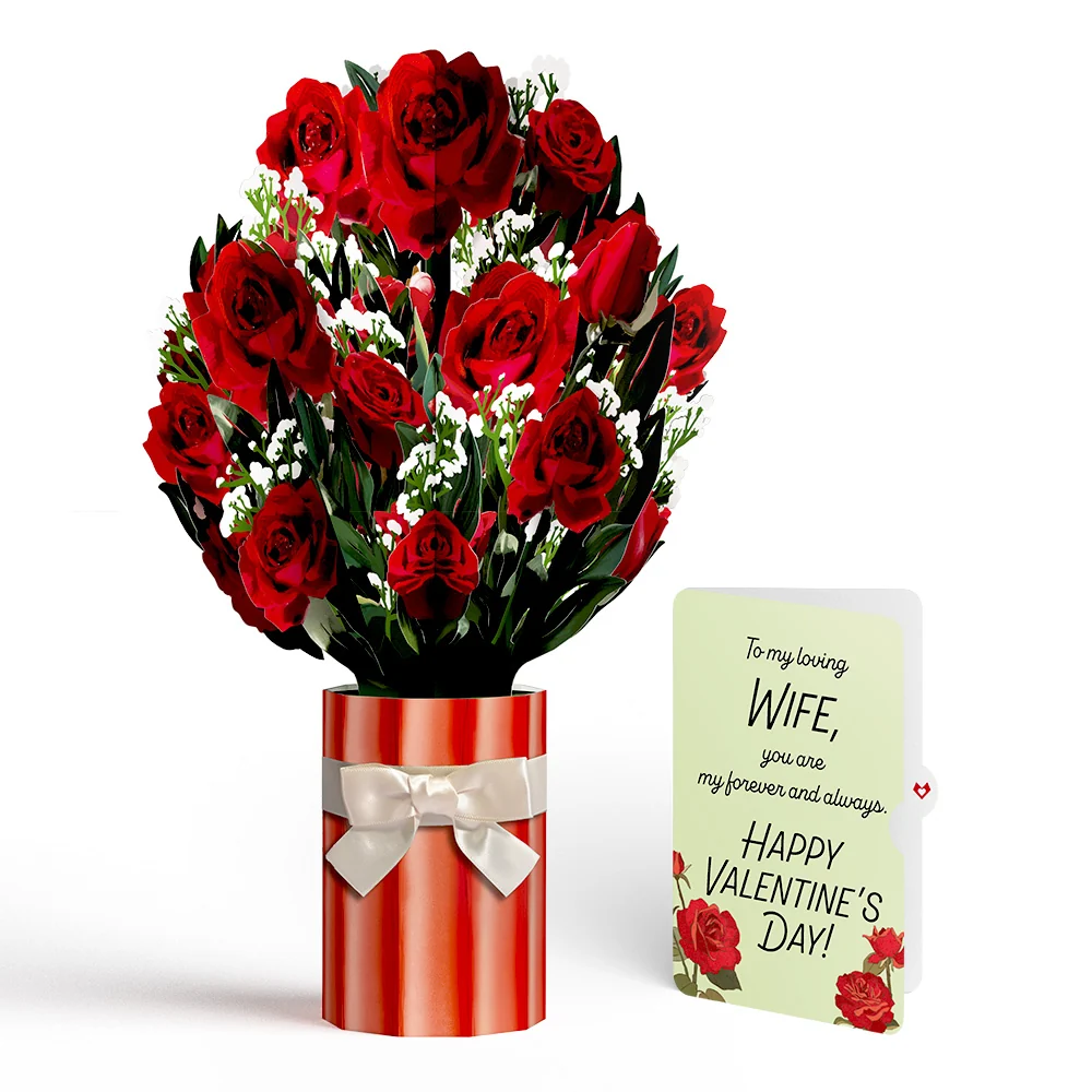 Lovepop Romantic Red Roses Valentine Bouquet and Sentiment Set for Wife Vase