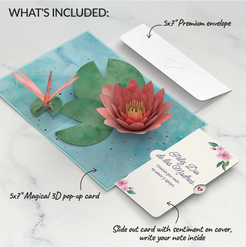 Lovepop Water Lily Dragonfly Mother's Day Pop-Up Card and Sentiment Set for Spanish Mom - Image 2