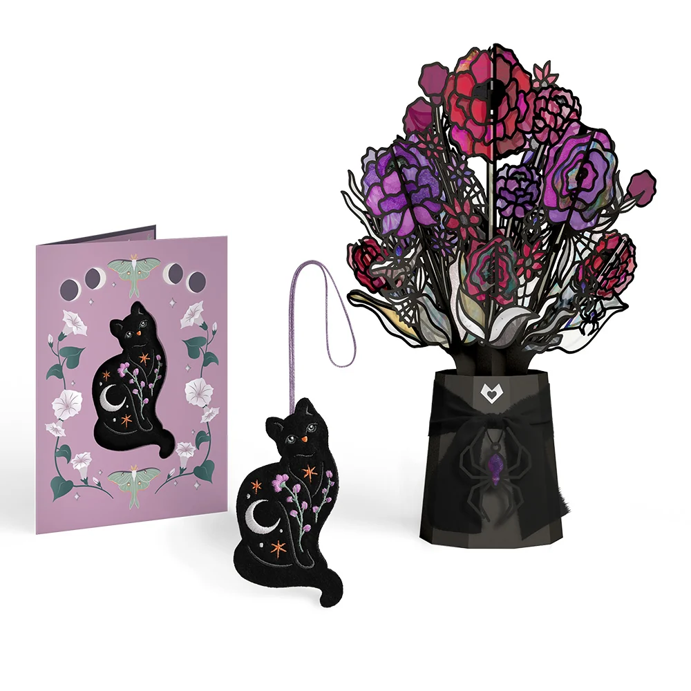 Lovepop Mystic Black Cat HeartFelt Charm Card & Suncatcher Bouquet Bundle