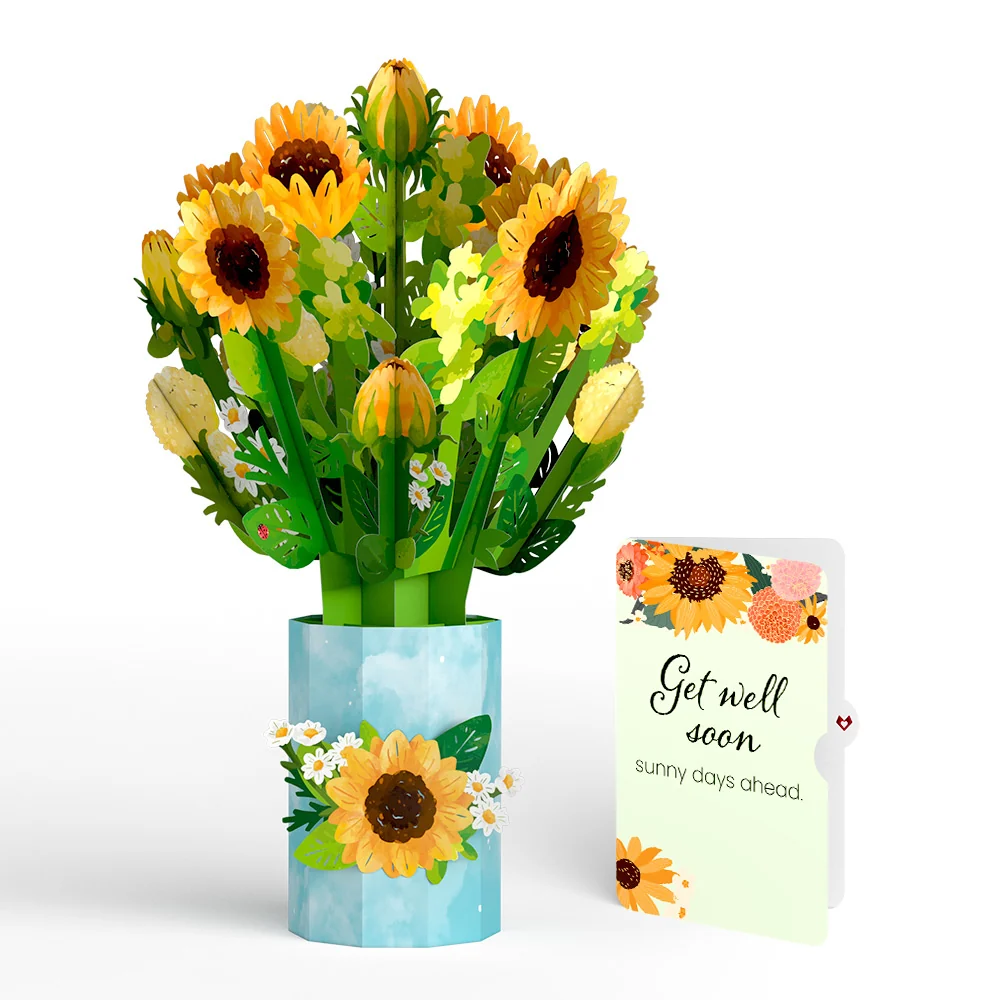 Lovepop Sunflower Blooms Get Well Soon Bouquet and Sentiment Set Vase