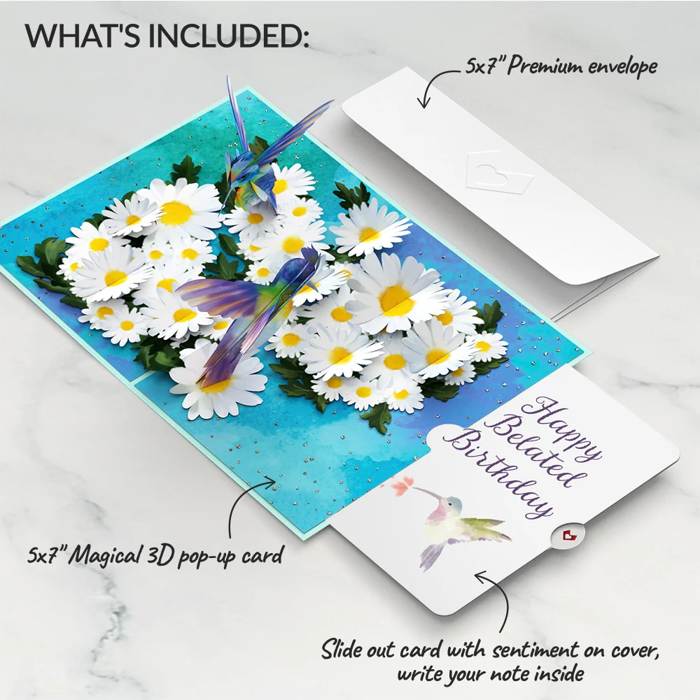 Lovepop Daisy Patch Hummingbirds Belated Birthday Pop-Up Card and Sentiment Set - Image 2