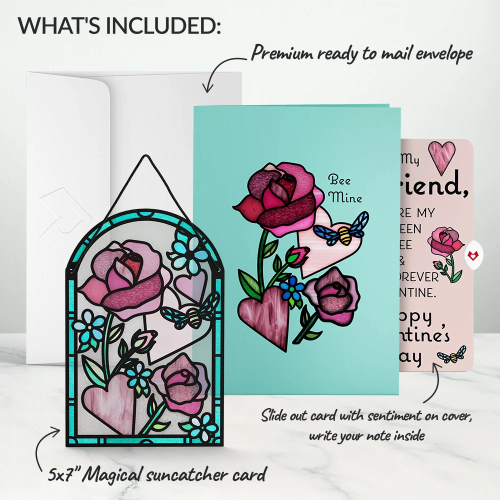 Lovepop Bee Mine Suncatcher Valentine Pop-Up Card and Sentiment Set for Girlfriend Glass - Image 2