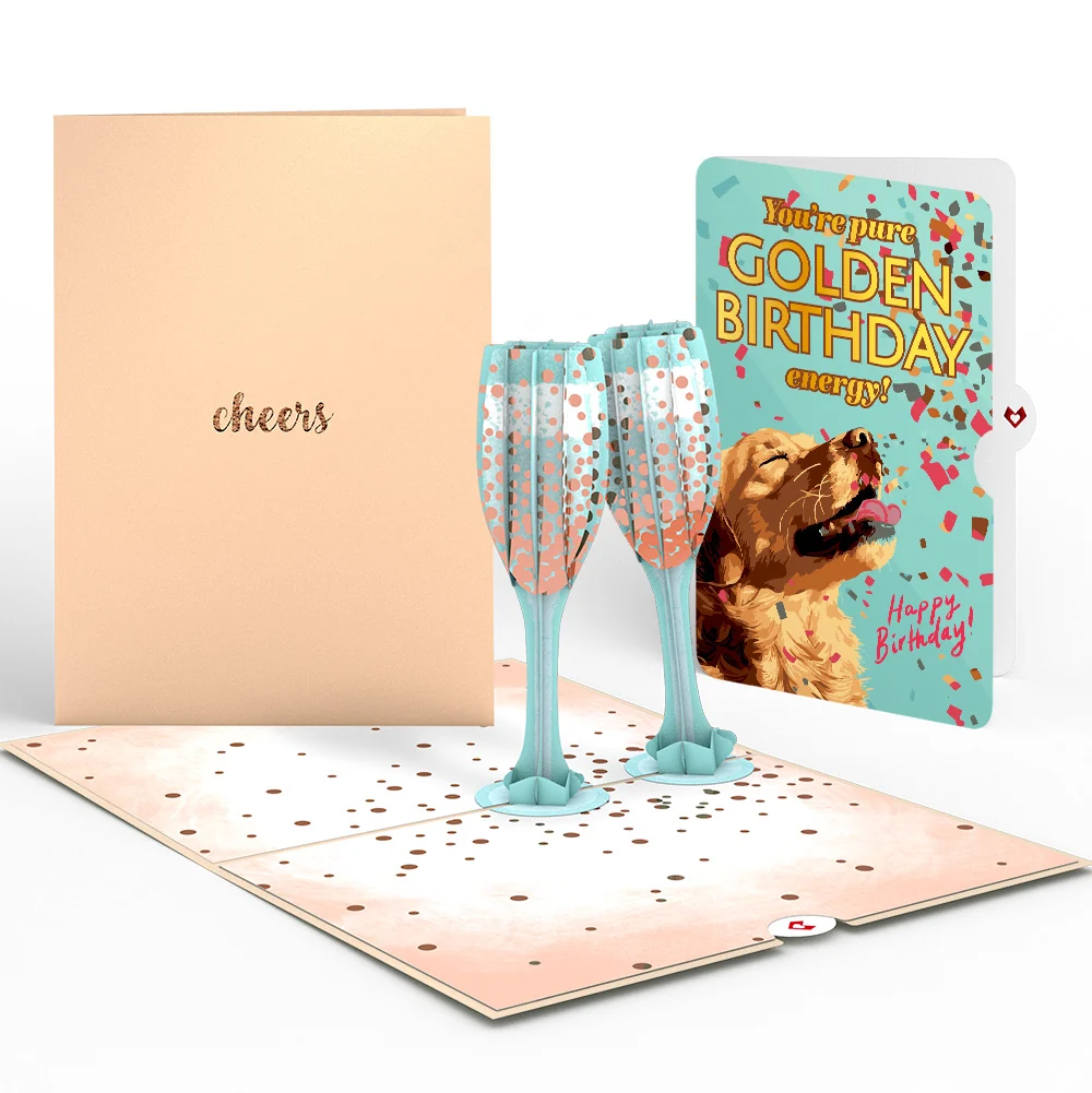 Lovepop Champagne Toast Birthday Pop-Up Card and Golden Energy Sentiment Set