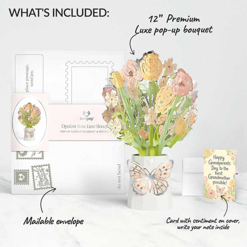 Lovepop Opulent Rose Luxe Bouquet and Grandparents Day Sentiment Set Cream - Image 2