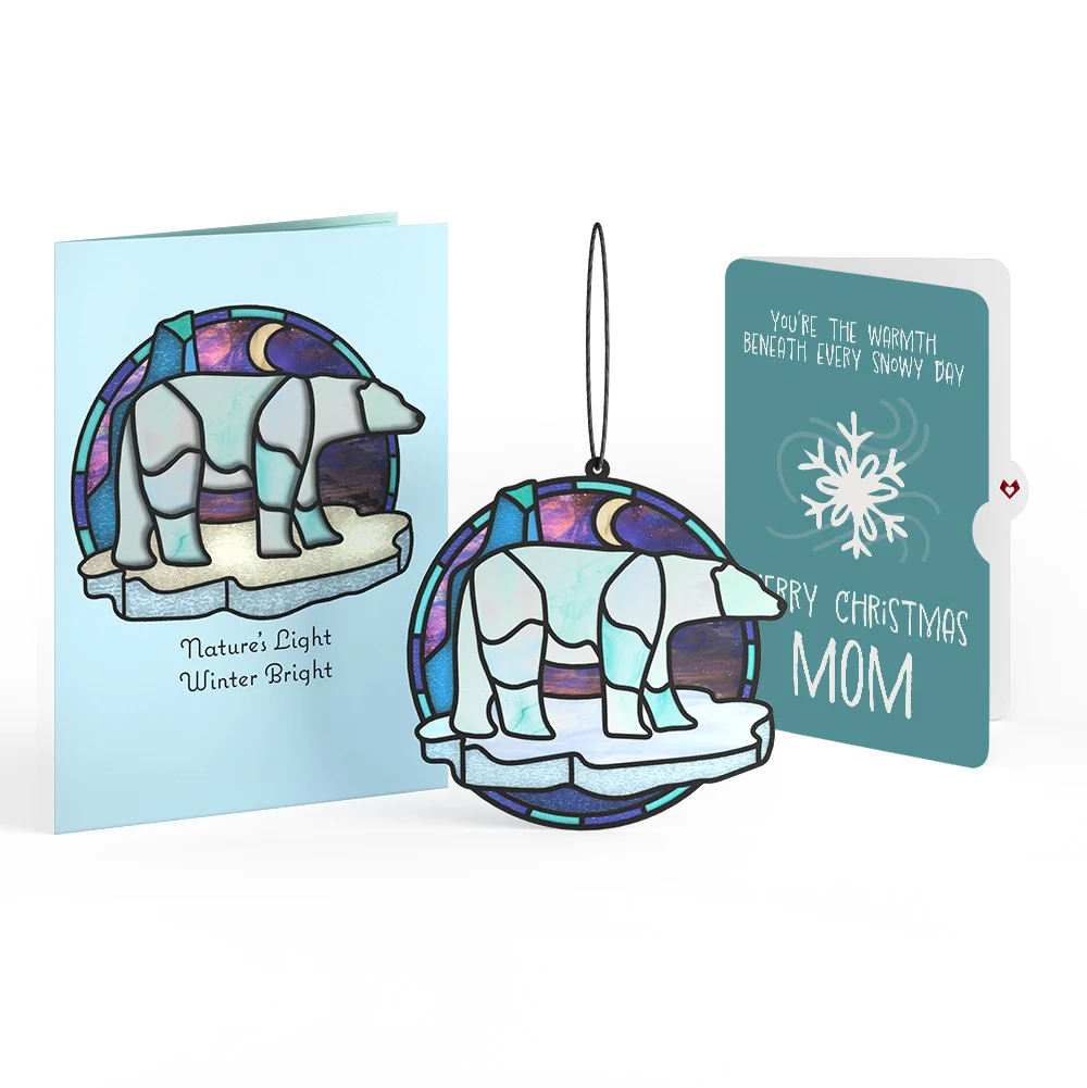 Lovepop Nature's Light Polar Bear Christmas Suncatcher Card and Sentiment Set for Mom Glass