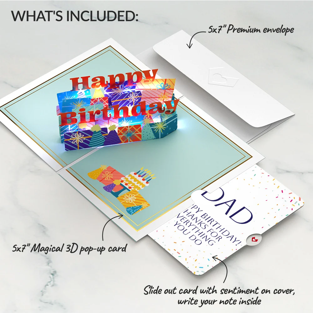 Lovepop Wishing You a Happy Birthday Music and Lights Pop-Up Card and Sentiment Set for Dad Candle - Image 2