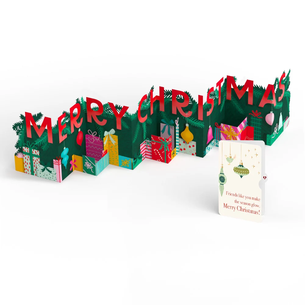 Lovepop Under the Tree Merry Christmas Loooooong Card (Expands to 2 feet) and Sentiment Set for Friend Cream