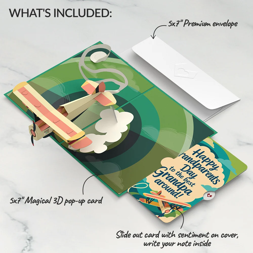 Lovepop Vintage Plane Pop-Up Card and Grandparents Day Sentiment Set Cream - Image 2