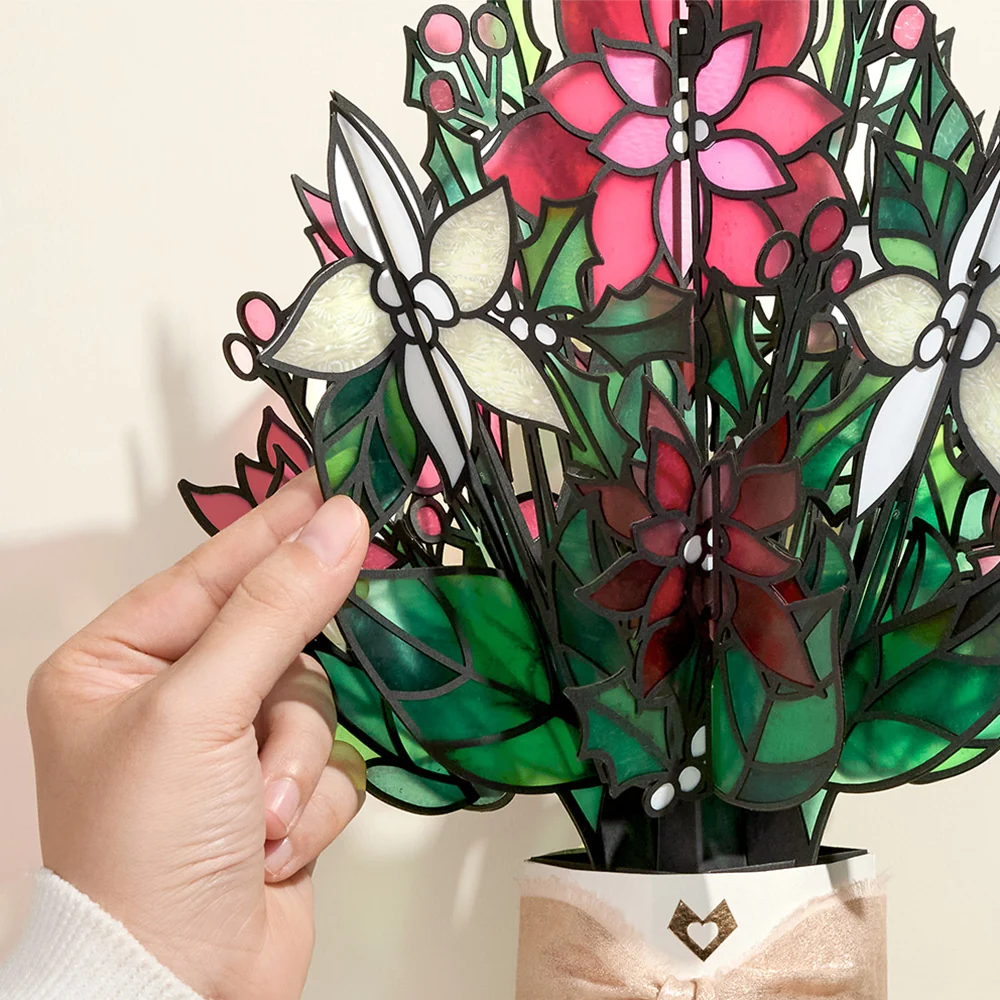 Lovepop Poinsettia Shimmer Christmas Suncatcher Bouquet and Sentiment Set Glass - Image 3