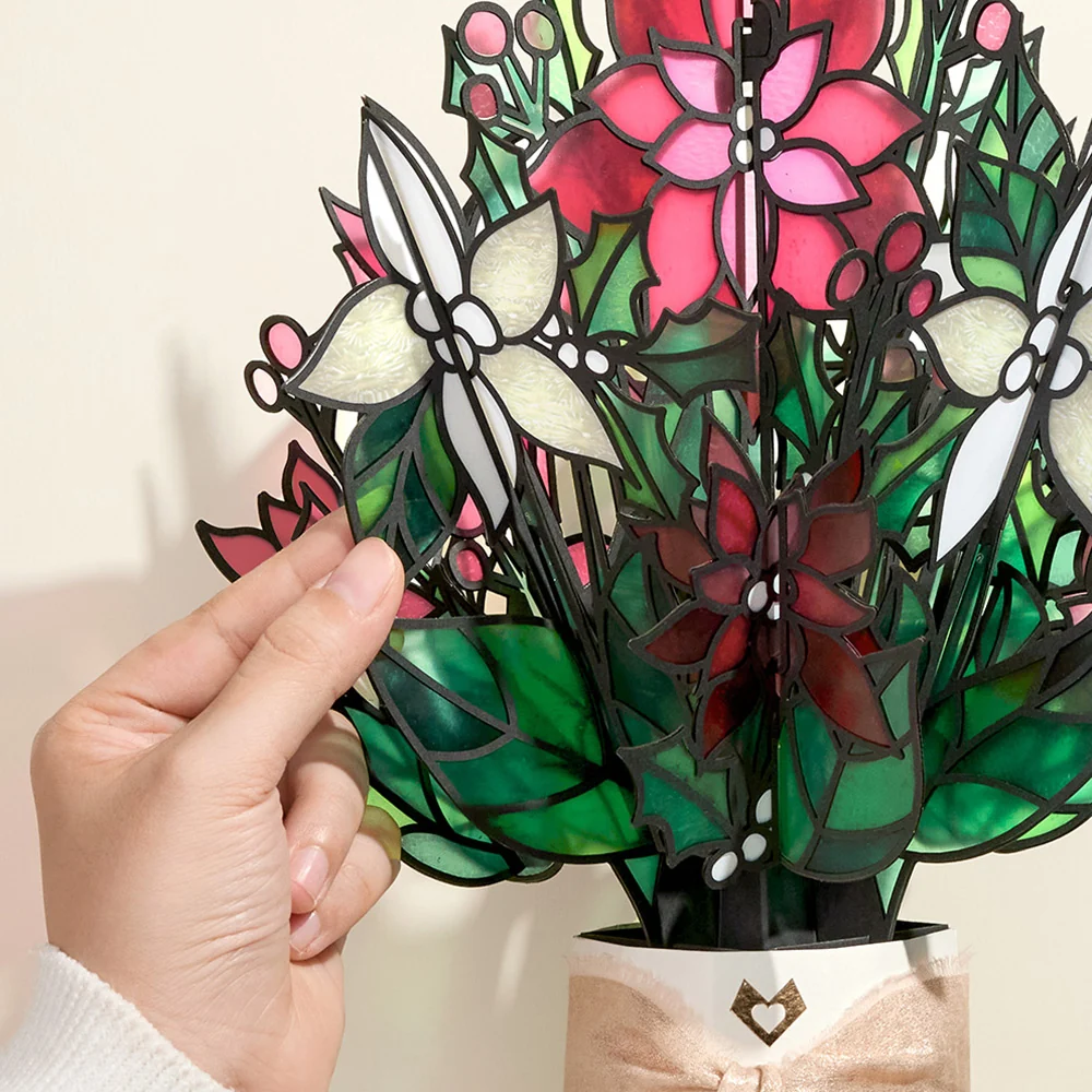 Lovepop Poinsettia Shimmer Holiday Suncatcher Bouquet and Sentiment Set Glass - Image 3