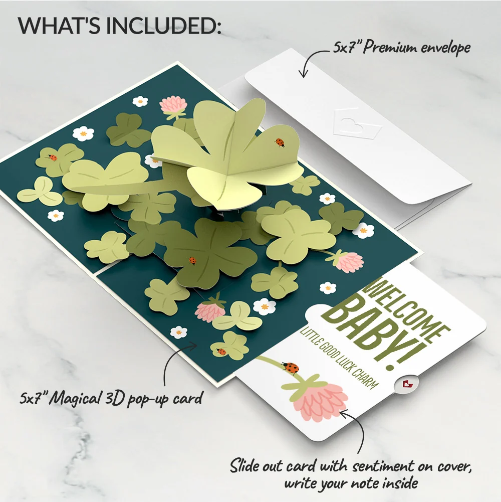 Lovepop Shamrock Fields New Baby Pop-Up Card and Sentiment Set for New Parent Cream - Image 2