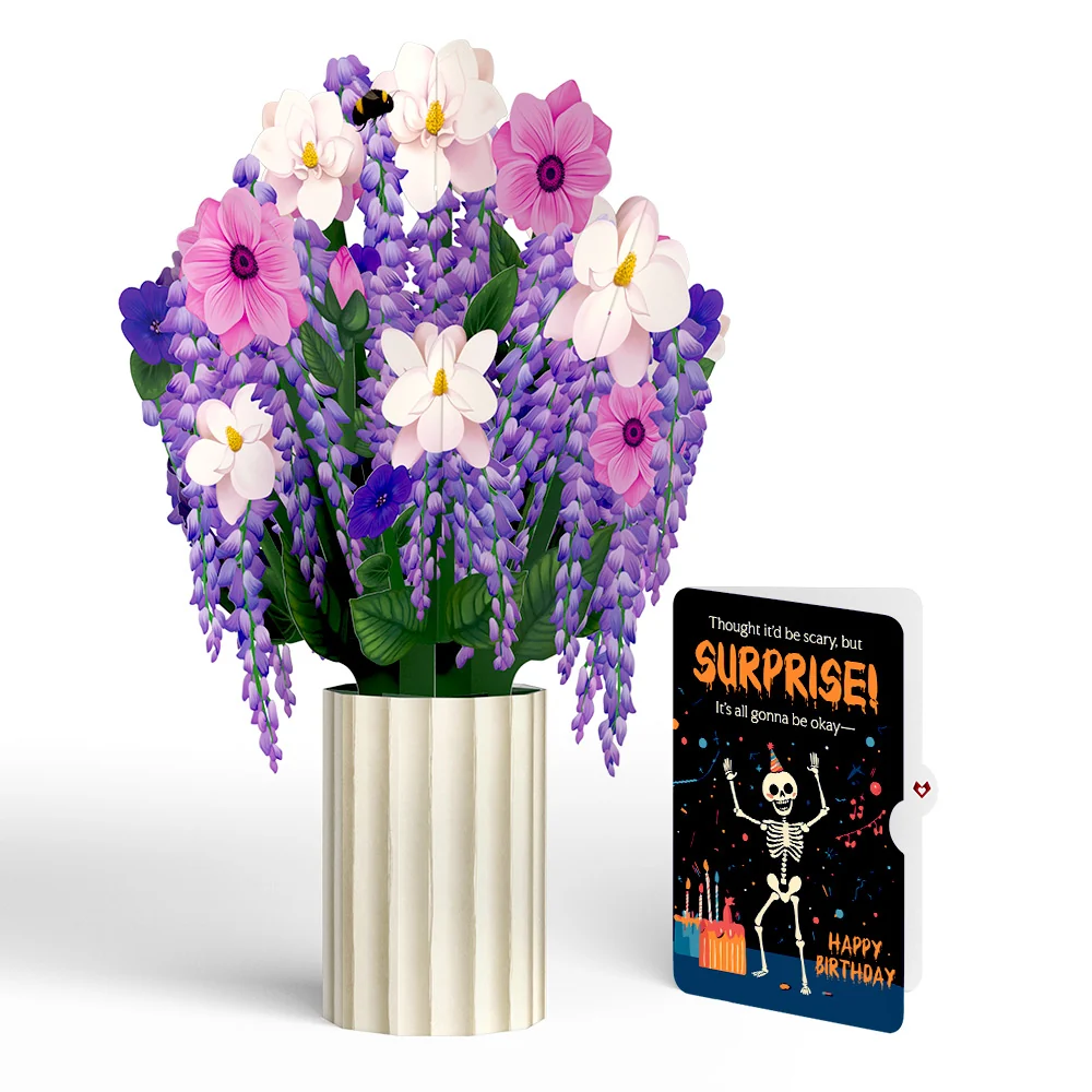 Lovepop Wisteria Birthday Bouquet and Surprise Skeleton Sentiment Set Cream