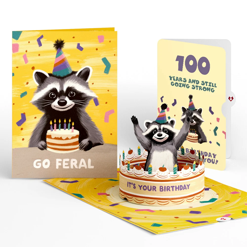 Lovepop Go Feral Raccoon 100th Birthday Pop-Up Card and Sentiment Set Candle