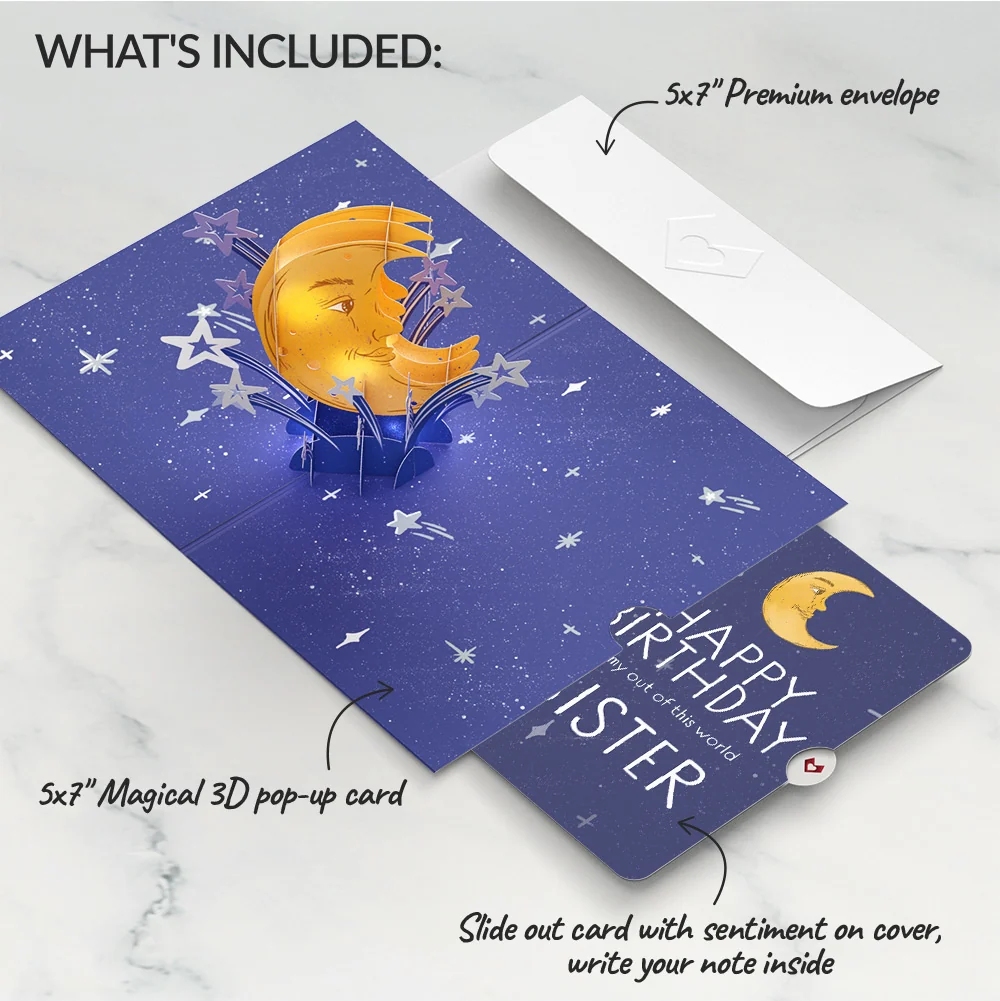 Lovepop Love You to the Moon and Back Birthday Light-Up Pop-Up Card and Sentiment Set for Sister - Image 2