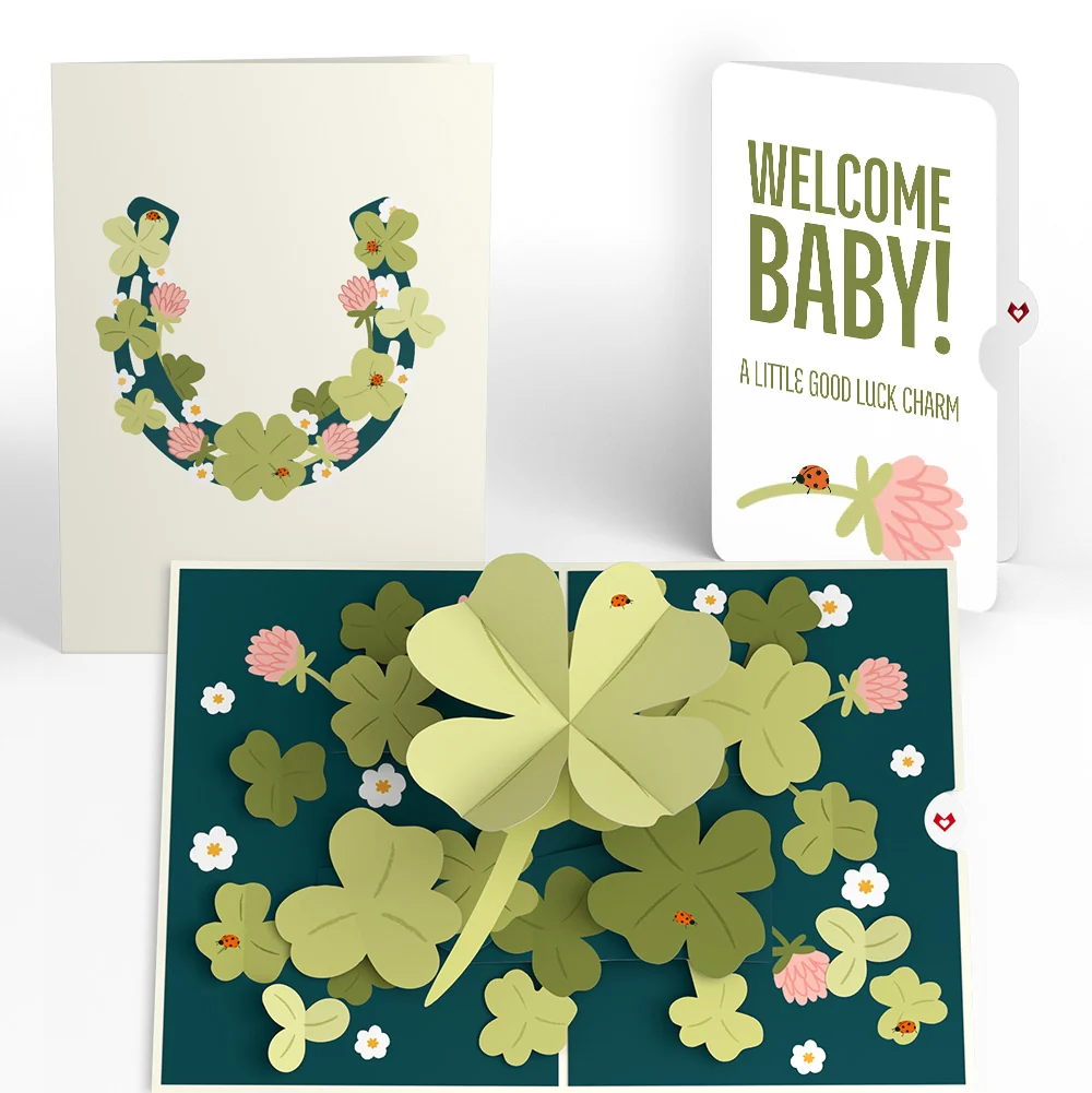 Lovepop Shamrock Fields New Baby Pop-Up Card and Sentiment Set for New Parent Cream