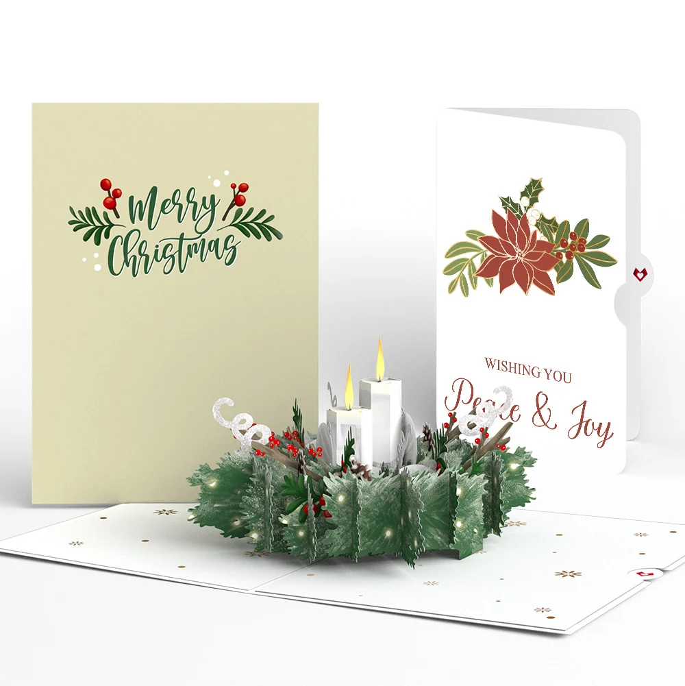 Lovepop Winter Greens Christmas Candle Pop-Up Card and Poinsettia Peace & Joy Sentiment Set